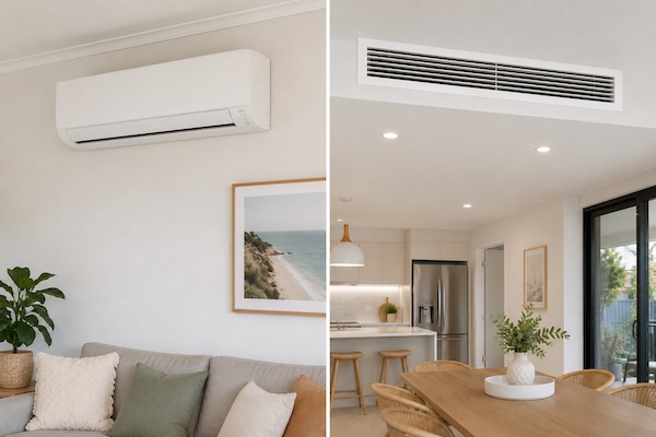 side by side comparison of split system and ducted air conditioner